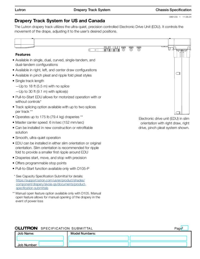 lutron sivoia drapery track system specifications